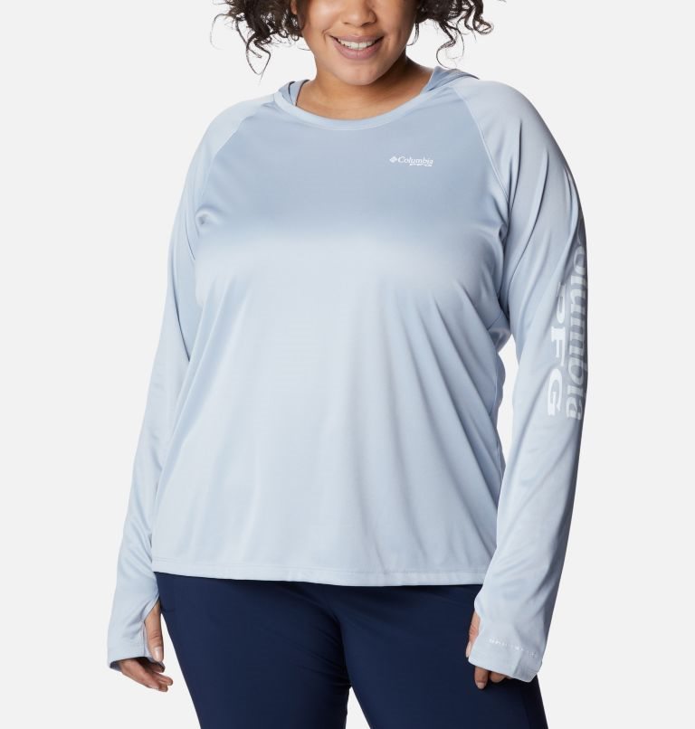 Women\'s Columbia PFG Tidal Tee Heather Hoodie Light Blue | Plus Size CA-R3186